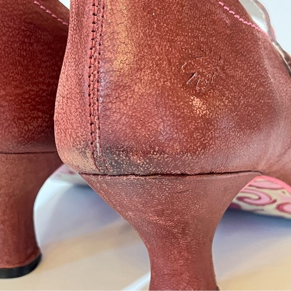 FLY London Red-Burgundy Pink Stitching Mary Jane Kitten Heels EU 41 Square Toe - Picture 11 of 13